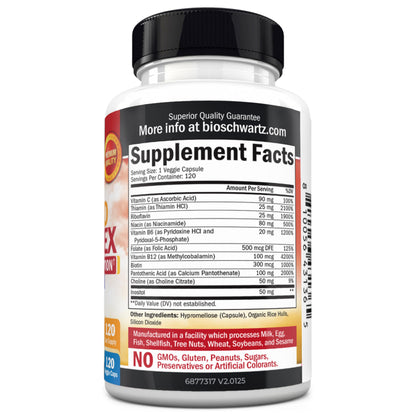 Vitamin B Complex with Vitamin C for Maximum Absorption, 60 Capsules
