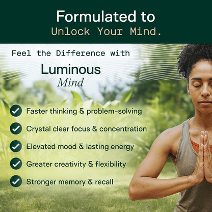 Adapt Naturals Luminous Mind Nootropic Brain Supplement - 30 Day Supply | with Ginkgo Biloba, Bacopa & Lions Mane - Memory, Focus, Mental Clarity & Elevated Mood Support - No Caffeine & Crash Free