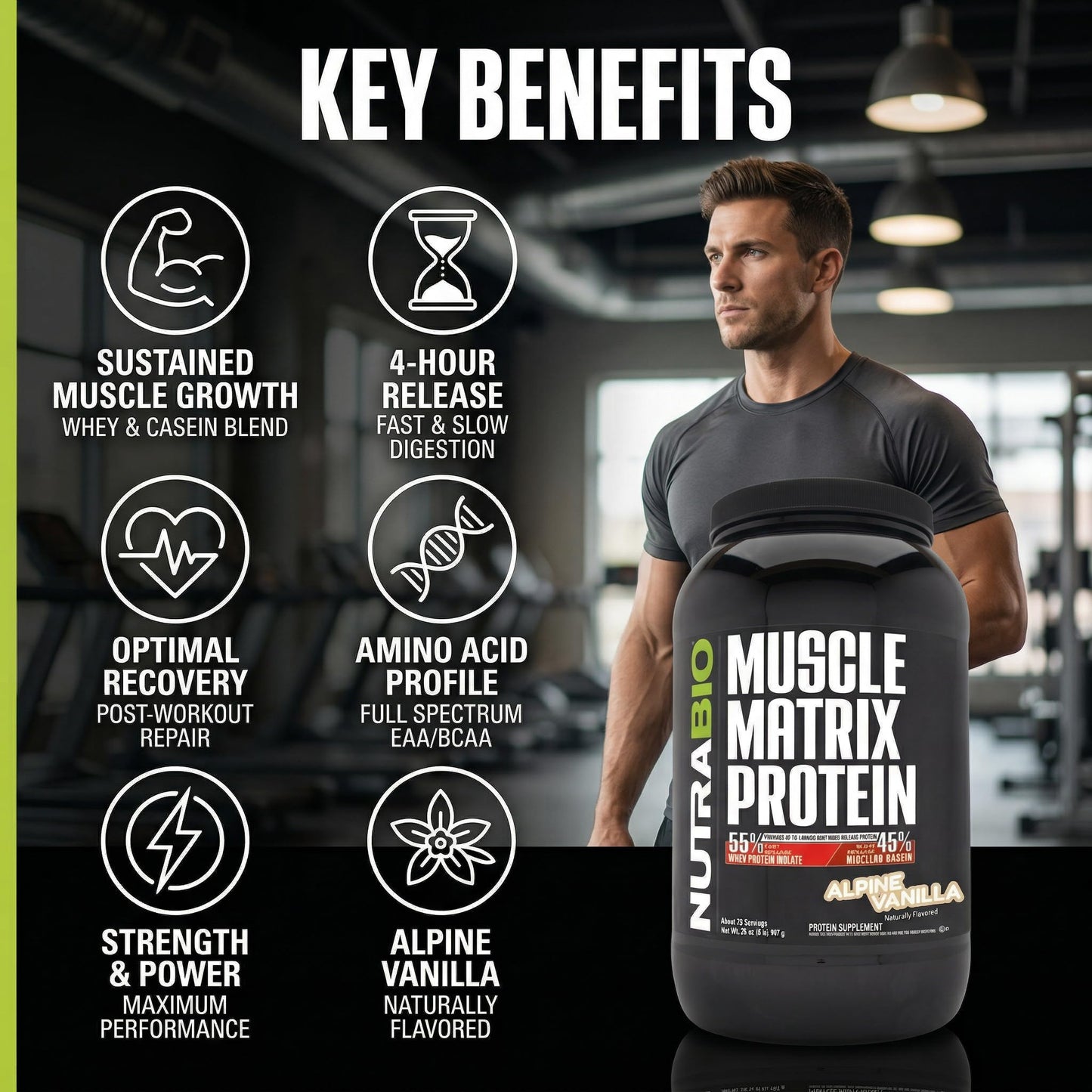 NutraBio Muscle Matrix Protein Powder - 25g of Protein Per Scoop - Whey Isolate and Micellar Casein Combo for Fast and Slow Release - Dutch Chocolate - 2 Pounds, 28 Servings
