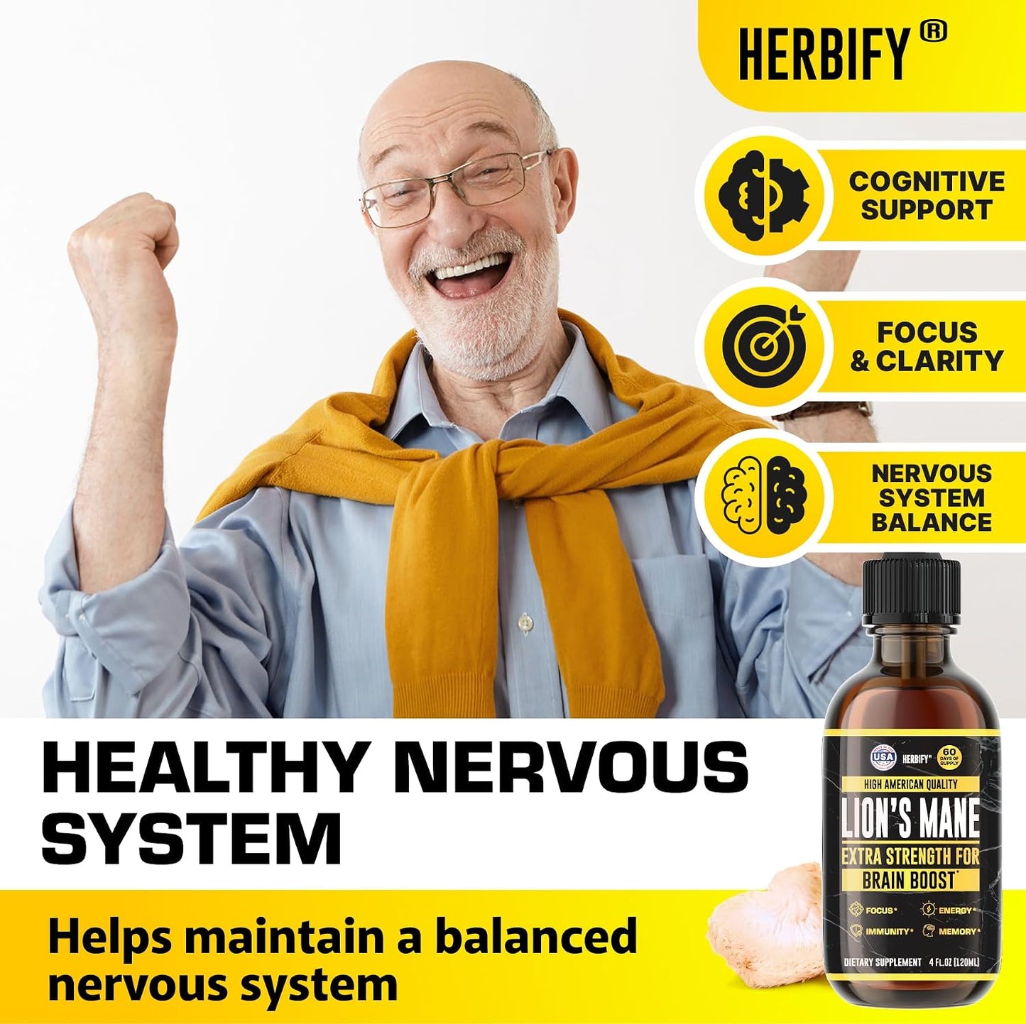 HERBIFY Bundle - Lions Mane & Cayenne Pepper Drops - Supplement for Memory, Focus & Clarity & Immune Support, Detox and Digestion Support