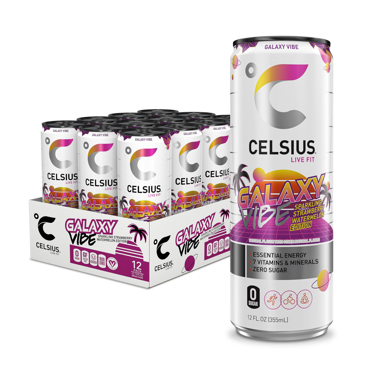 CELSIUS RETRO VIBE Sparkling Sherbet Slush, Sugar Free Energy Drink, 12 Fl Oz (Pack of 12)