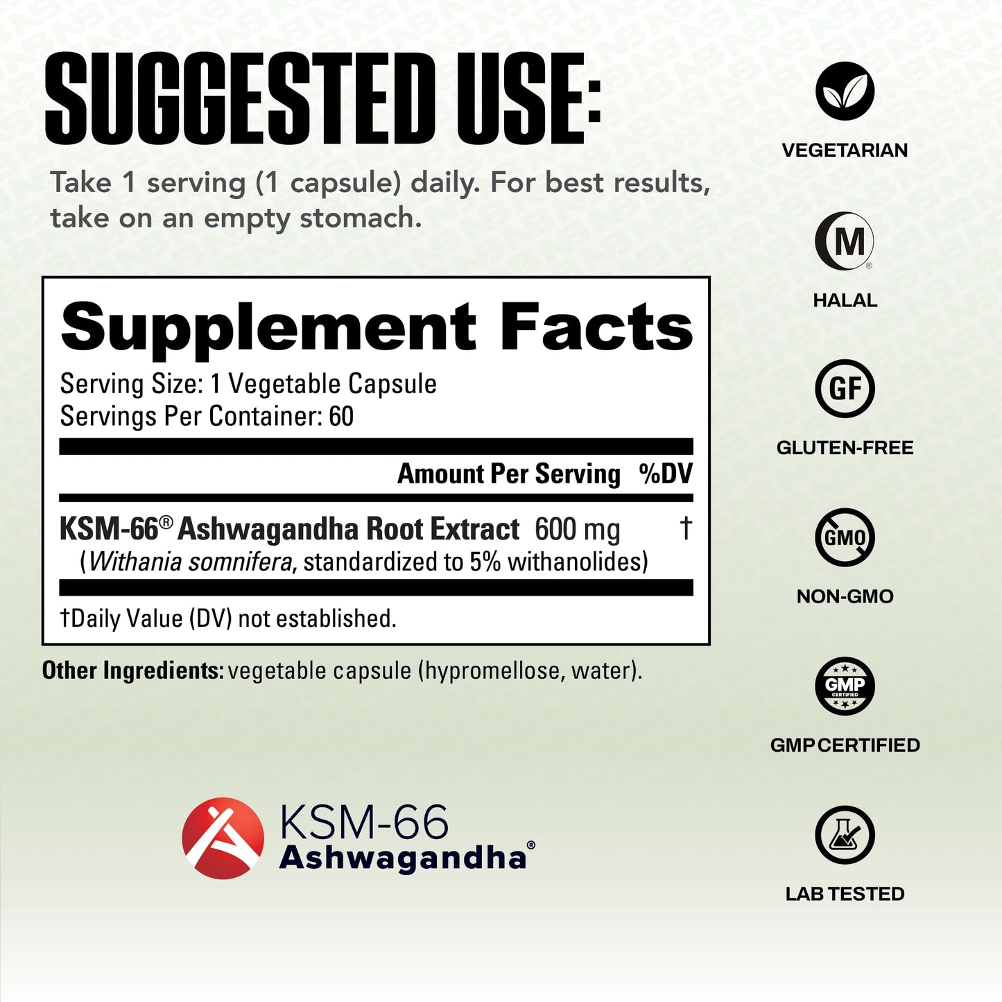 NutraBio Ashwagandha KSM-66 | Ashwagandha Herbal Supplement for Stress, Mood, & Performance | 600 MG of Clinically Studied KSM66 60 Capsules