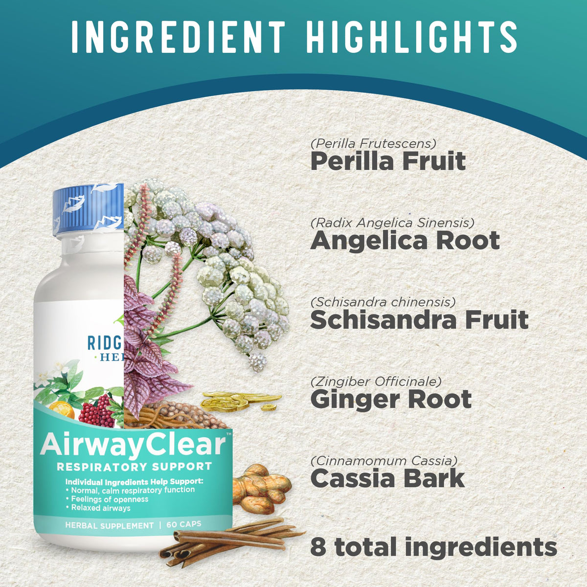 Ridgecrest Herbals AirwayClear, Natural Respiratory Relief, 60 Vegan Capsules