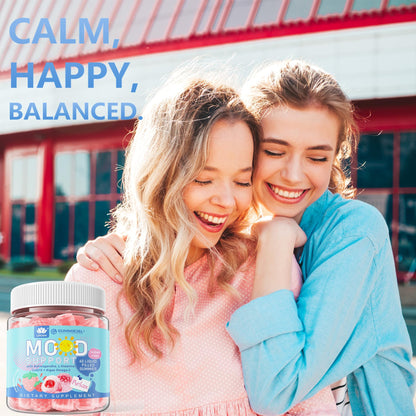 Ashwagandha Saffron Calm Gummies + Omega 3, L-Theanine & CoQ10 for Women Men, Natural Calming Happy Relax Gummies for Adults, Mood Support Supplement Gummy, Strawberry Flavor, Sugar Free, Vegan, 60ct