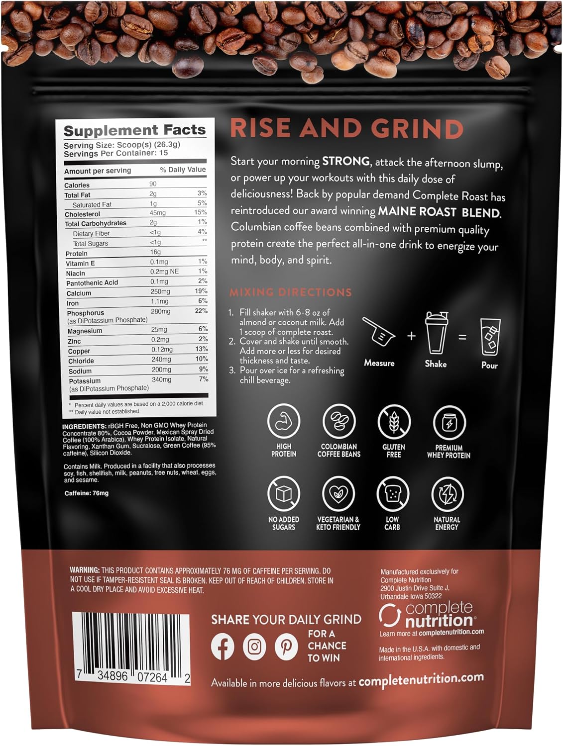 Complete Roast- Mocha Latte- Gourmet Protein Coffee- Maine Roast Blend