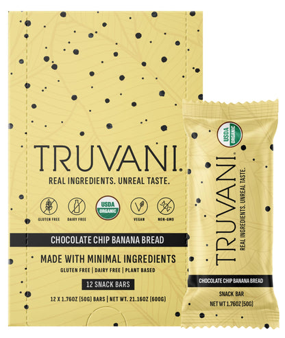 Truvani Plant Based Snack Bars | Variety | 12 Pack | Vegan | 5-8g Protein | USDA Organic and Vegan | Dairy, Soy, and Gluten Free | Individually Wrapped