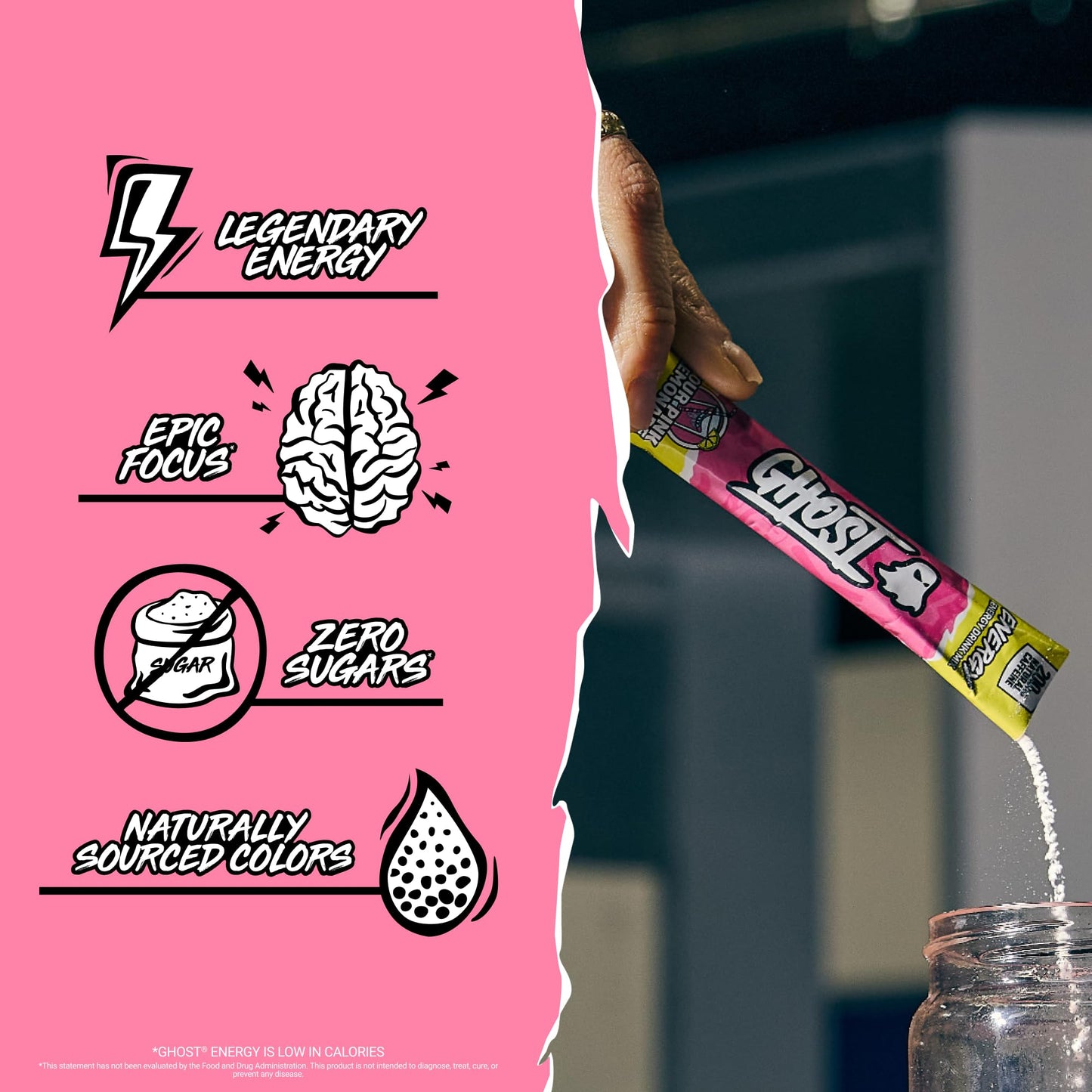 GHOST Sugar-Free Energy Drink Packets, Welch's Grape - 200mg of Natural Caffeine, Daily Vitamins & More, No Artificial Colors - Pre-Workout Energy Drink Mix - 24 On The Go Sticks