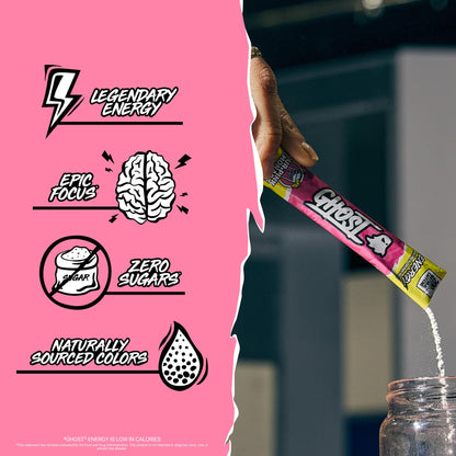 GHOST Sugar-Free Energy Drink Packets, Welch's Grape - 200mg of Natural Caffeine, Daily Vitamins & More, No Artificial Colors - Pre-Workout Energy Drink Mix - 24 On The Go Sticks