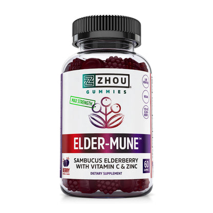 Zhou Nutrition Elder-Mune Sambucus Elderberry Gummies with Zinc and Vitamin C & vH