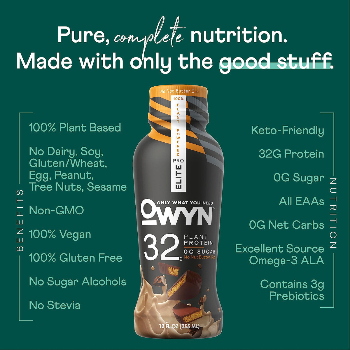 OWYN Only What You Need Pro Elite Vegan High Protein Keto Shake, 32g Protein, 9 Amino