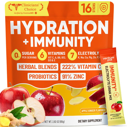 Venture Pal Sugar Free Hydration Packets+Immune-Liquid Daily IV Drink Mix | Electrolyte Powder with 7 Electrolytes & 6 Vitamins, Probiotics + Elderberry | Non-GMO, Keto Friendly, Vegan | 16 Sticks