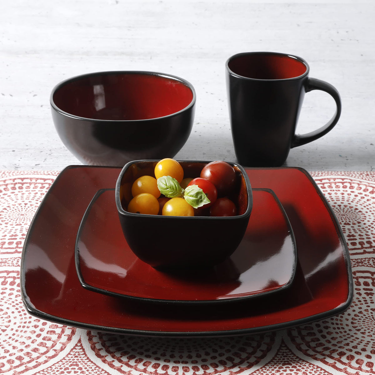 Gibson Soho Lounge Square Reactive Glaze Stoneware Dinnerware Set, Service for 8