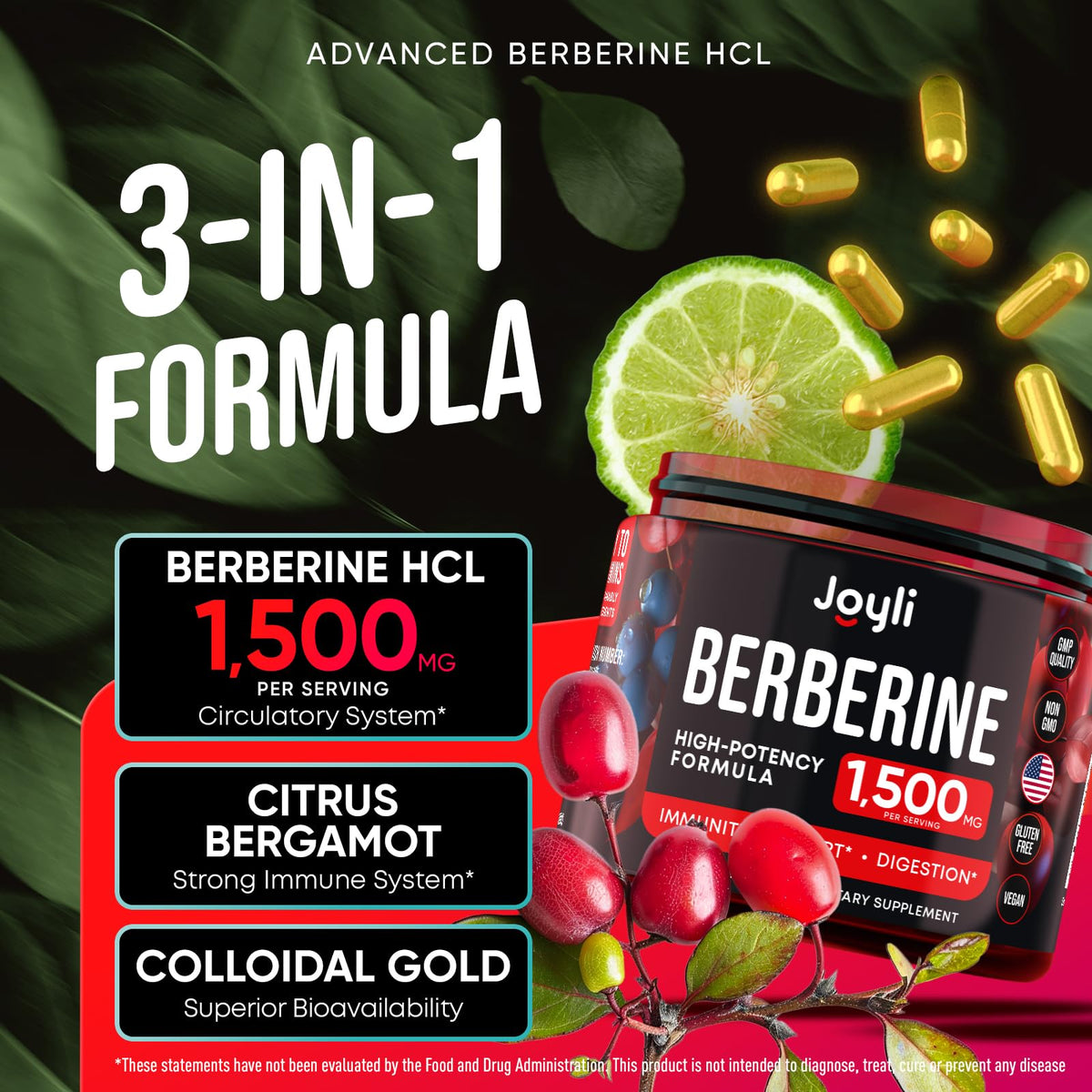 Joyli Berberine 1500MG - 180 Vegan Capsules - Weight Management & Heart Support