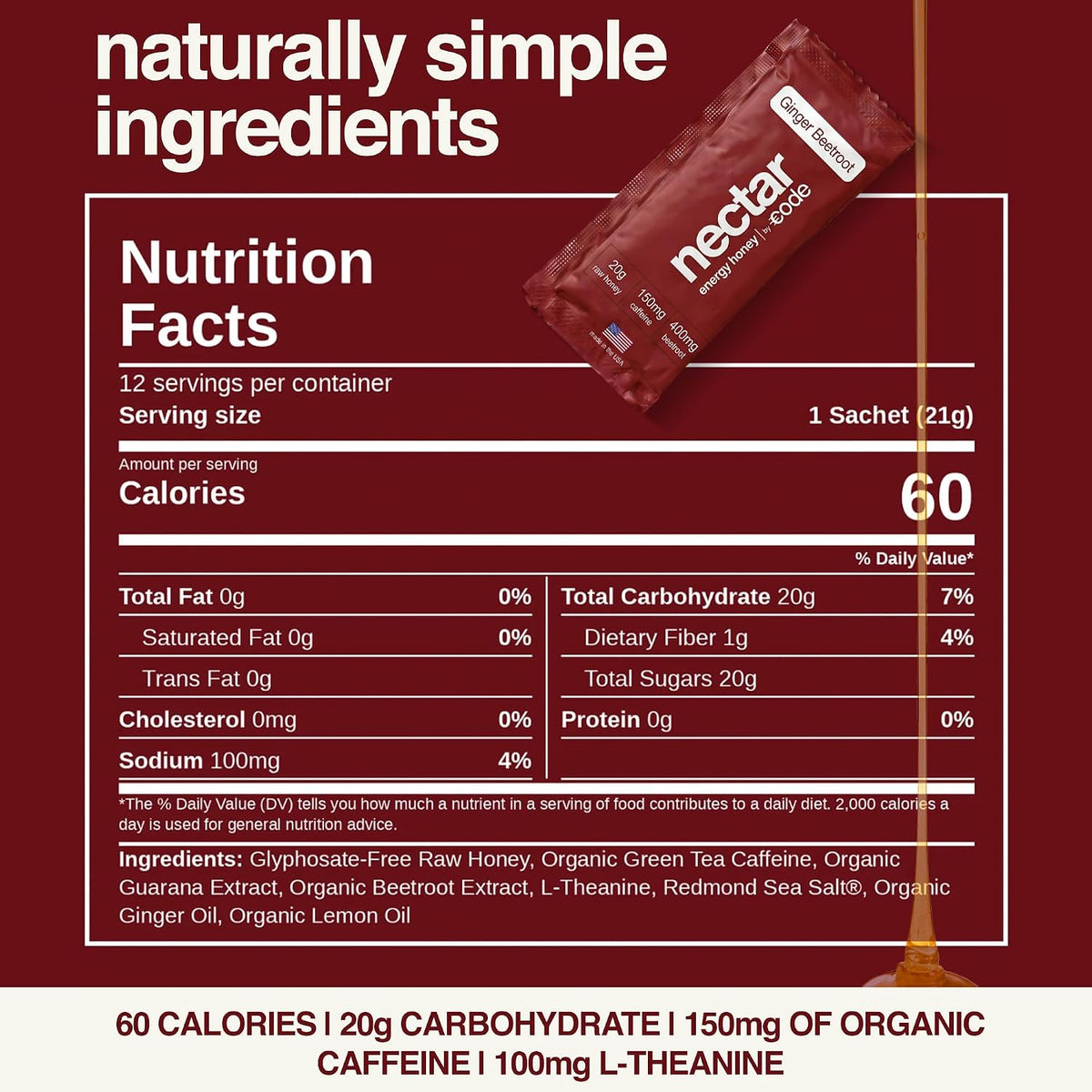 CODE Energy Honey - Energy Gel, 150mg Caffeine, 12 Pack (Beetroot Ginger)