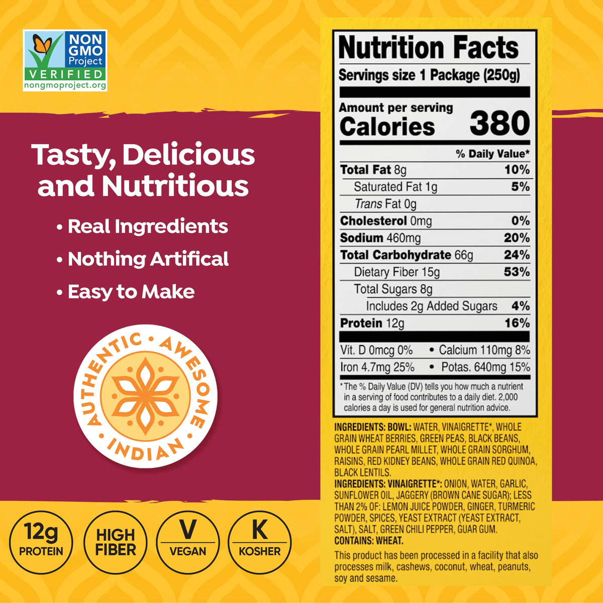 TASTY BITE Indian Protein Bowl, 8.8 Ounce, Pack of 6, Ready to Eat, Microwaveable