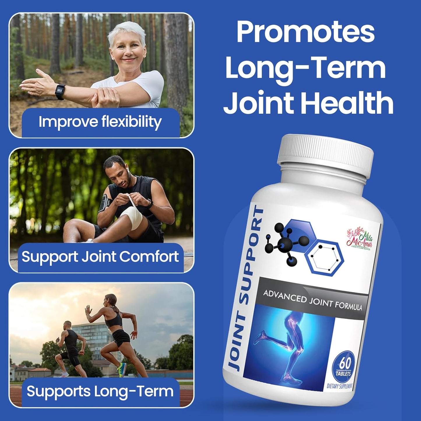 Mila Miamor Joint Support - Glucosamine, MSM, Green Lipped Mussel & Vitamins for Flexibility, Mobility, and Comfort - 60 Tablets - Natural Joint Wellness Supplement