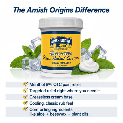 Amish Origins Pain Relief Cream, Maximum Strength Deep Penetrating for Joint, Muscle, Knee, Back, Feet, Hand, Ankle, Aches, 8 fl oz (Pack of 1)