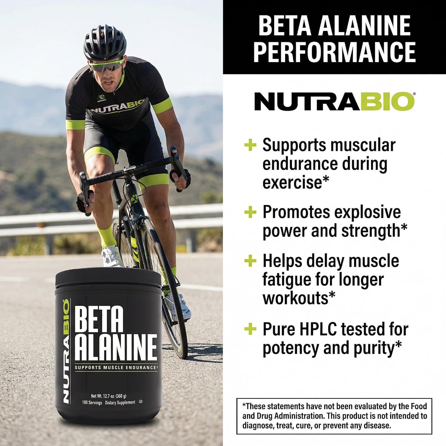NutraBio Beta Alanine Pre-Workout Supplement - Beta Alanine Powder- 360g Powder