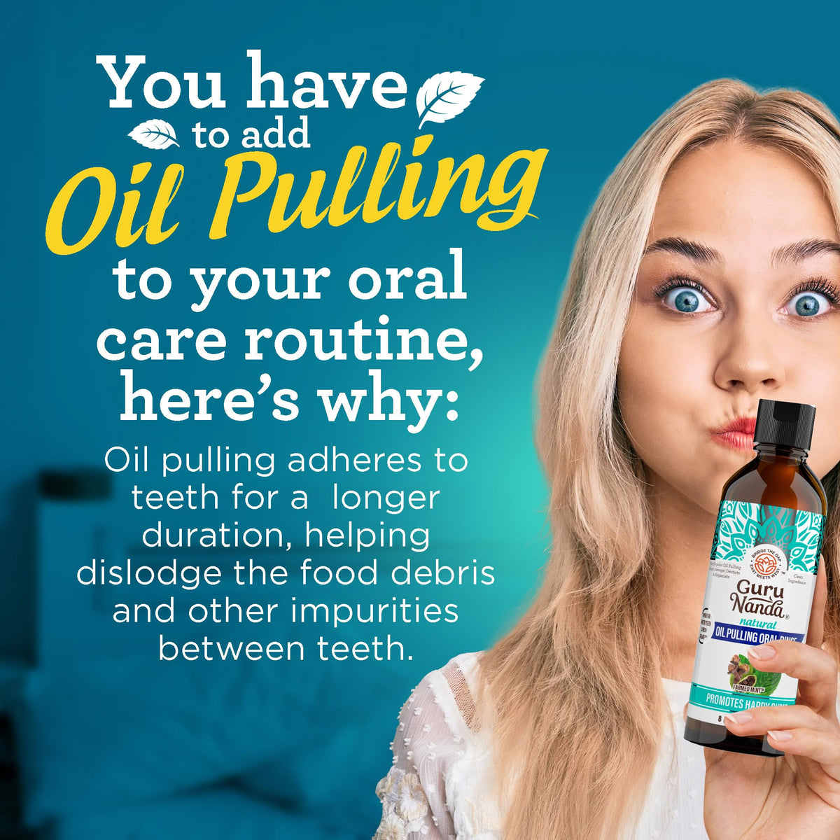 GuruNanda Coconut Oil Pulling Mouthwash with Vitamins, Farmed Mint, 16 oz