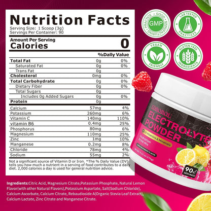 Sugar Free Raspberry Lemon Electrolyte Powder, Zero Calorie, 90 Servings