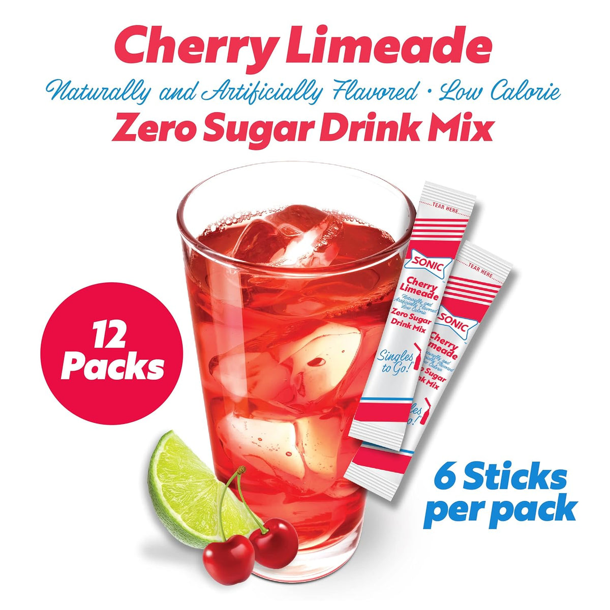 Sonic Cherry Limeade Singles to Go Powdered Drink Mix - 18 Sticks Total - Convenient and Refreshing On-the-Go Beverage