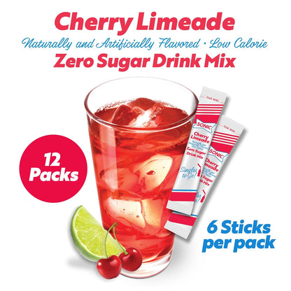Sonic Cherry Limeade Singles to Go Powdered Drink Mix - 18 Sticks Total - Convenient and Refreshing On-the-Go Beverage