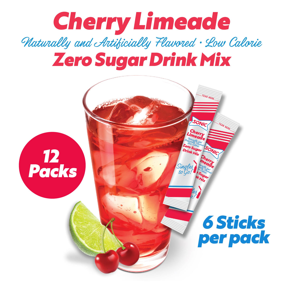 Sonic Cherry Limeade Singles to Go Powdered Drink Mix - 18 Sticks Total - Convenient and Refreshing On-the-Go Beverage