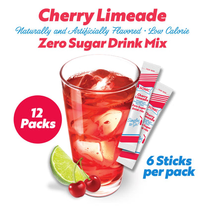 Sonic Cherry Limeade Singles to Go Powdered Drink Mix - 18 Sticks Total - Convenient and Refreshing On-the-Go Beverage