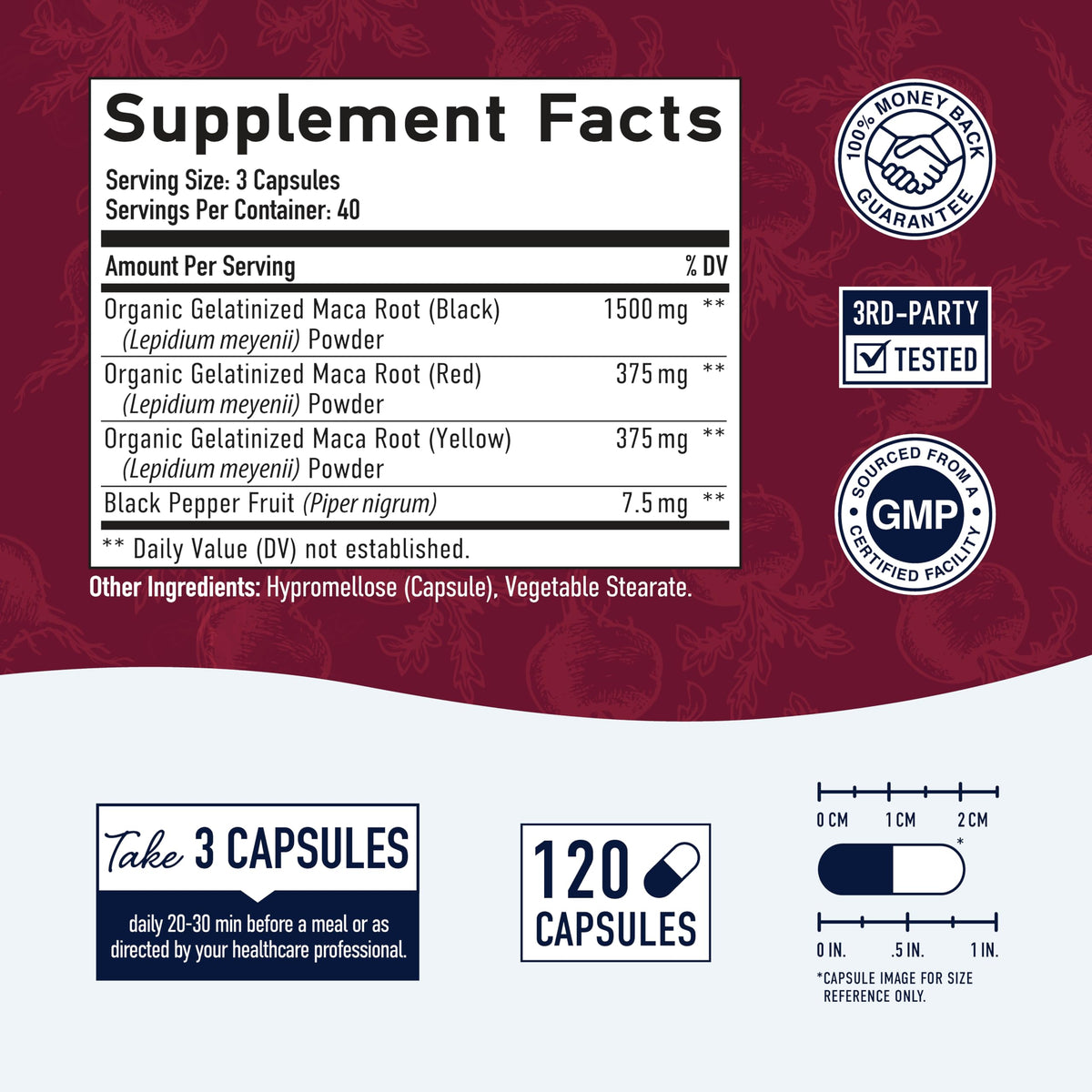 Organic Maca Root Capsules for Women | 2250MG Extra Strength | Red, Black & Yellow