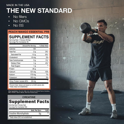 RAW Nutrition Creatine Monohydrate & Peach Mango Pre-Workout Powder Bundle