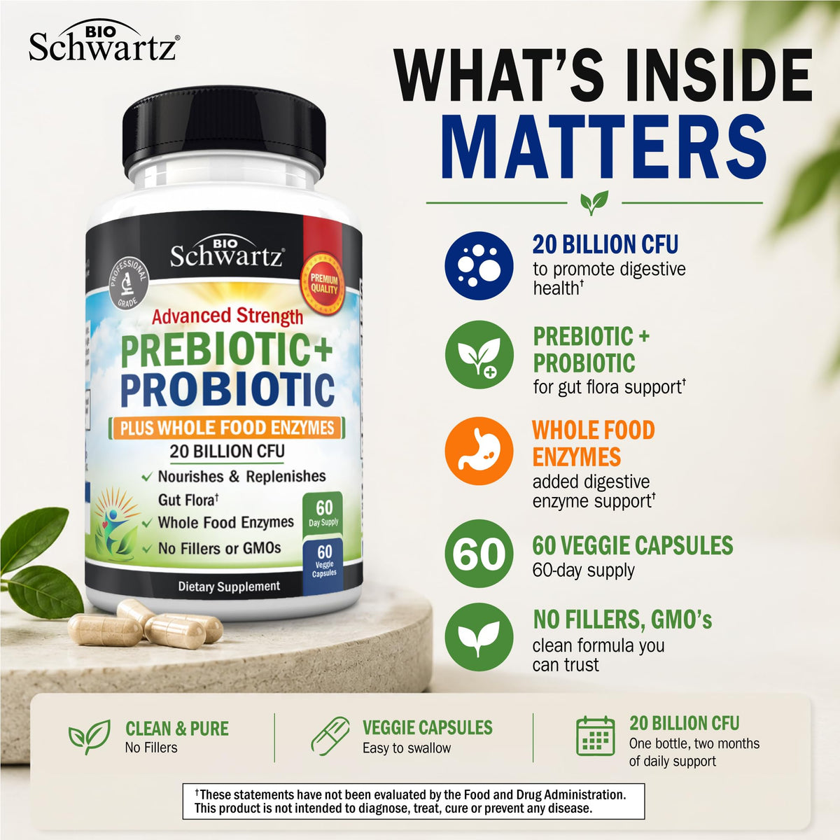 Advanced Prebiotics & Probiotics for Women & Men, 30 Capsules