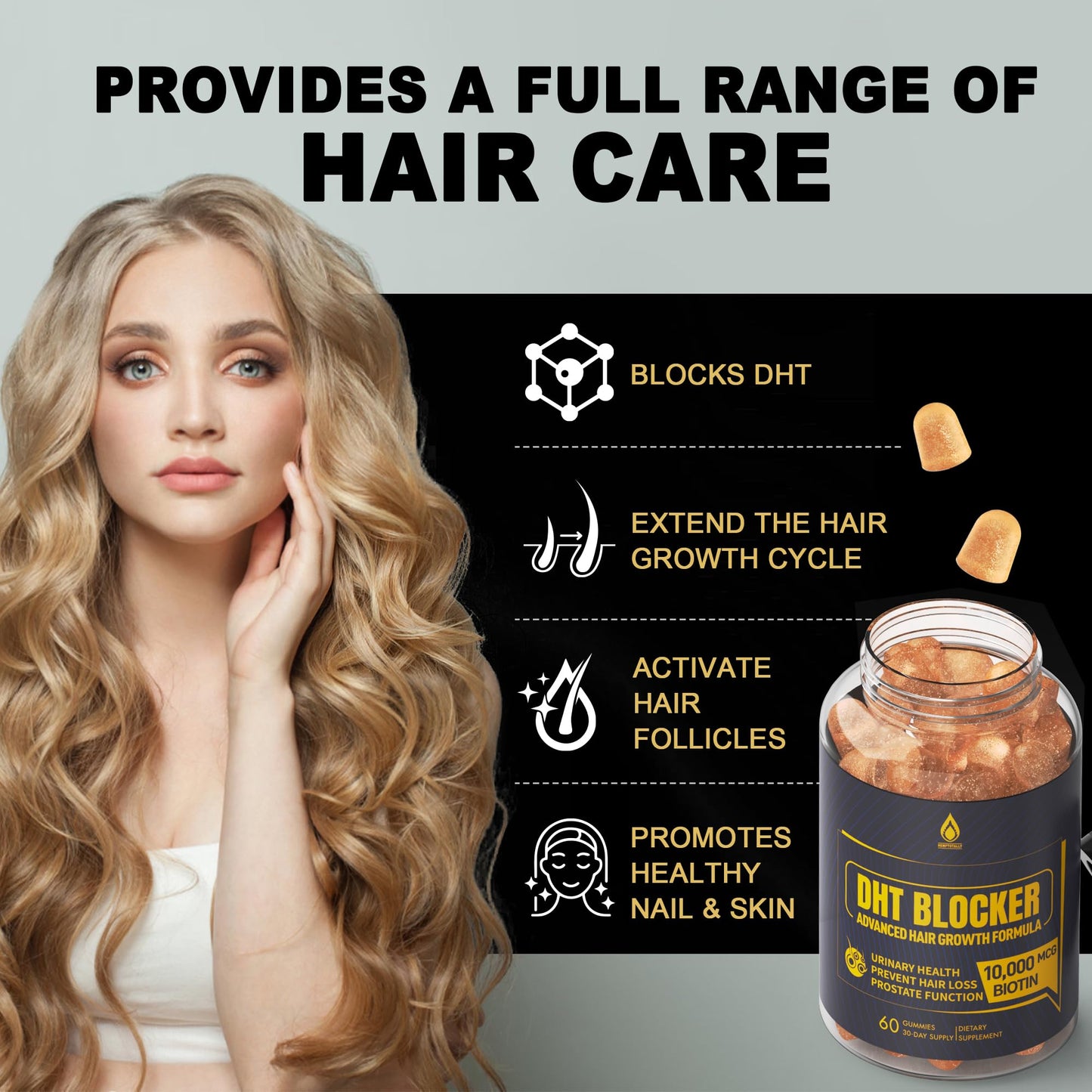 DHT Blocker Gummies Hair Growth Supplement, Super Potency Saw Palmetto & Biotin 10000 mcg for Women & Men, Plus 12 Proprietary Blend - Prevent Hair Loss, Blocking DHT Receptors, Balance