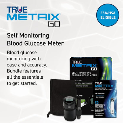 TRUE METRIX GO Meter Value Kit, Blood Glucose Monitor and Testing Supplies | Includes Blood Glucose Meter, Case, 50 Test Strips, Lancing Device - Fast, Easy Testing Supplies for Home Use and Travel
