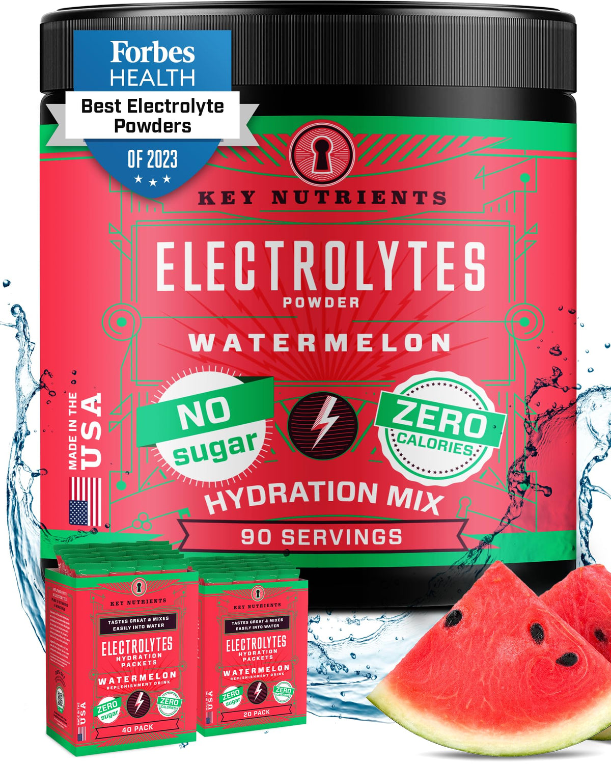 KEY NUTRIENTS Multivitamin Electrolytes Powder No Sugar - Refreshing Watermelon 