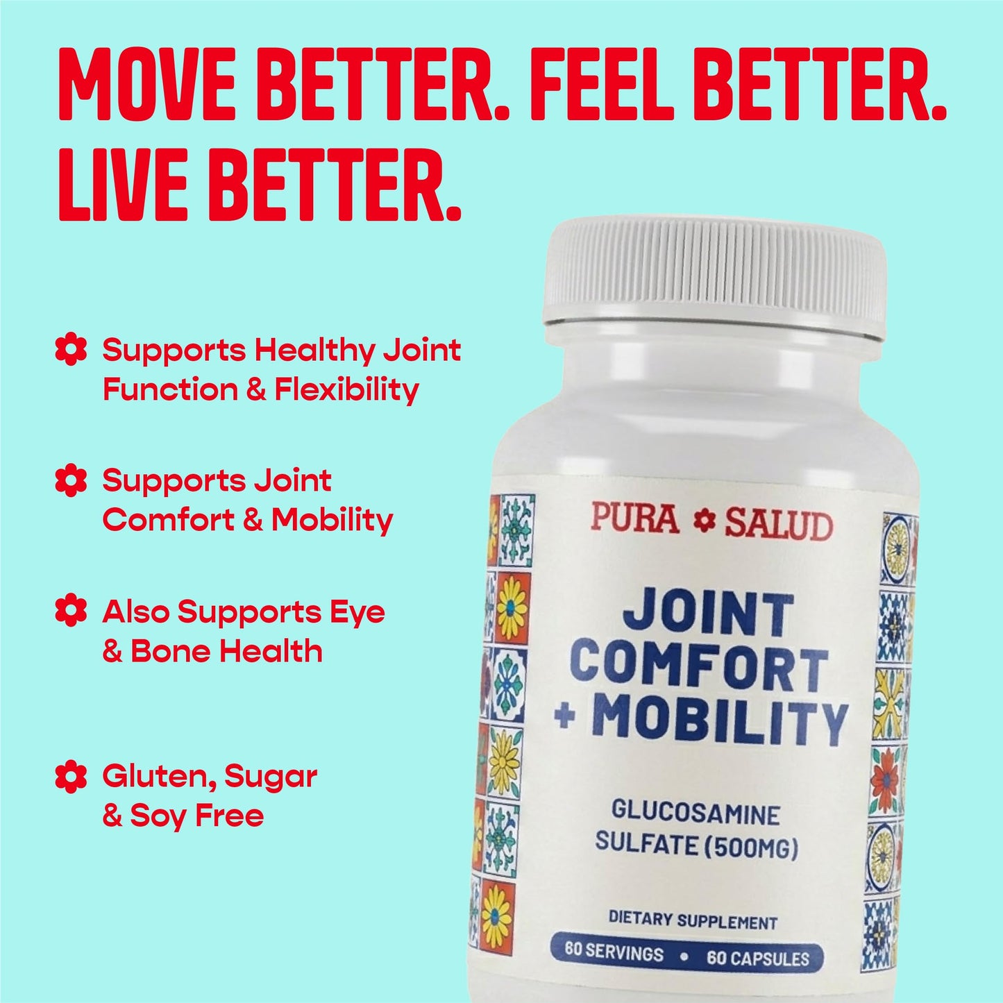 Basic Brands Pura Salud Pureflex Glucosamine Sulfate, 500mg 120 Count | Joint Health Support