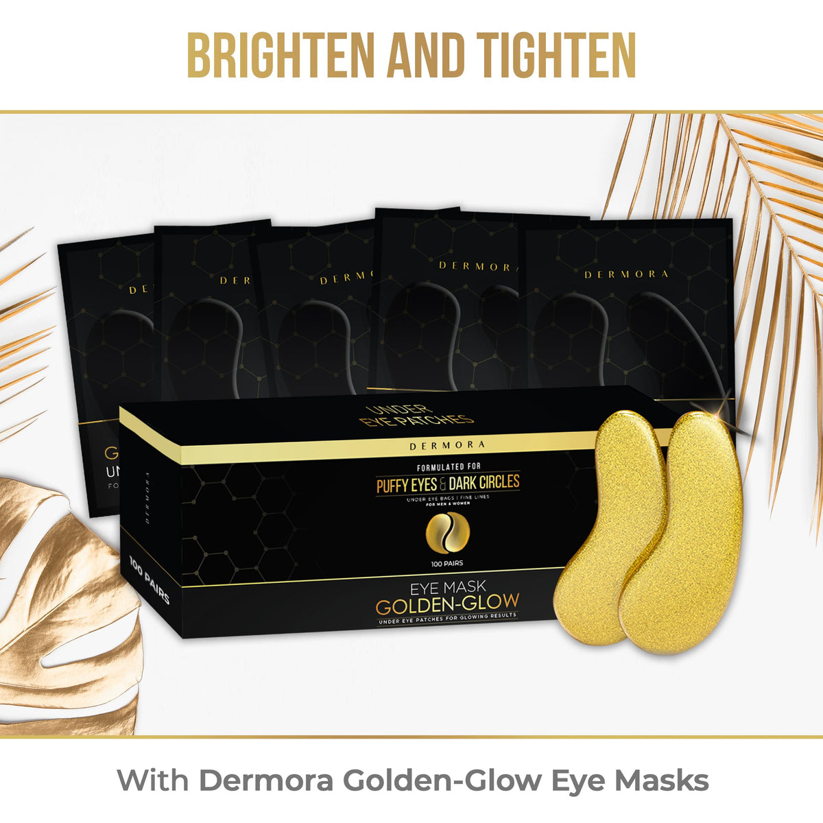 DERMORA Golden Glow Under Eye Patches (100 Pairs Eye Gels) - Rejuvenating Treatment