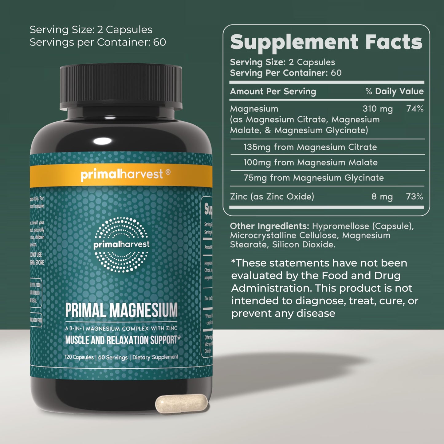 Primal Harvest Magnesium - Daily Vegan Supplement, Gluten, Dairy & Soy Free