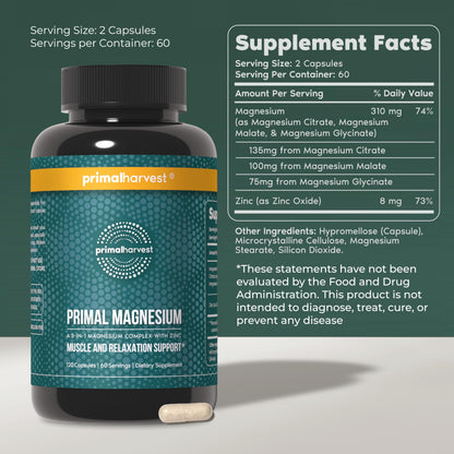 Primal Harvest Magnesium - Daily Vegan Supplement, Gluten, Dairy & Soy Free