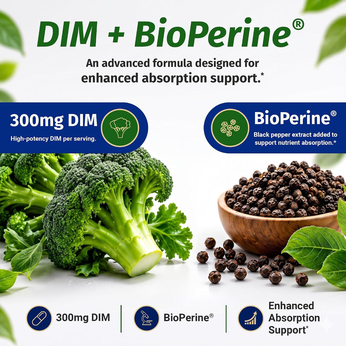 DIM Complex 300mg with BioPerine Supports Hormone Balance 60 Vegan Capsules