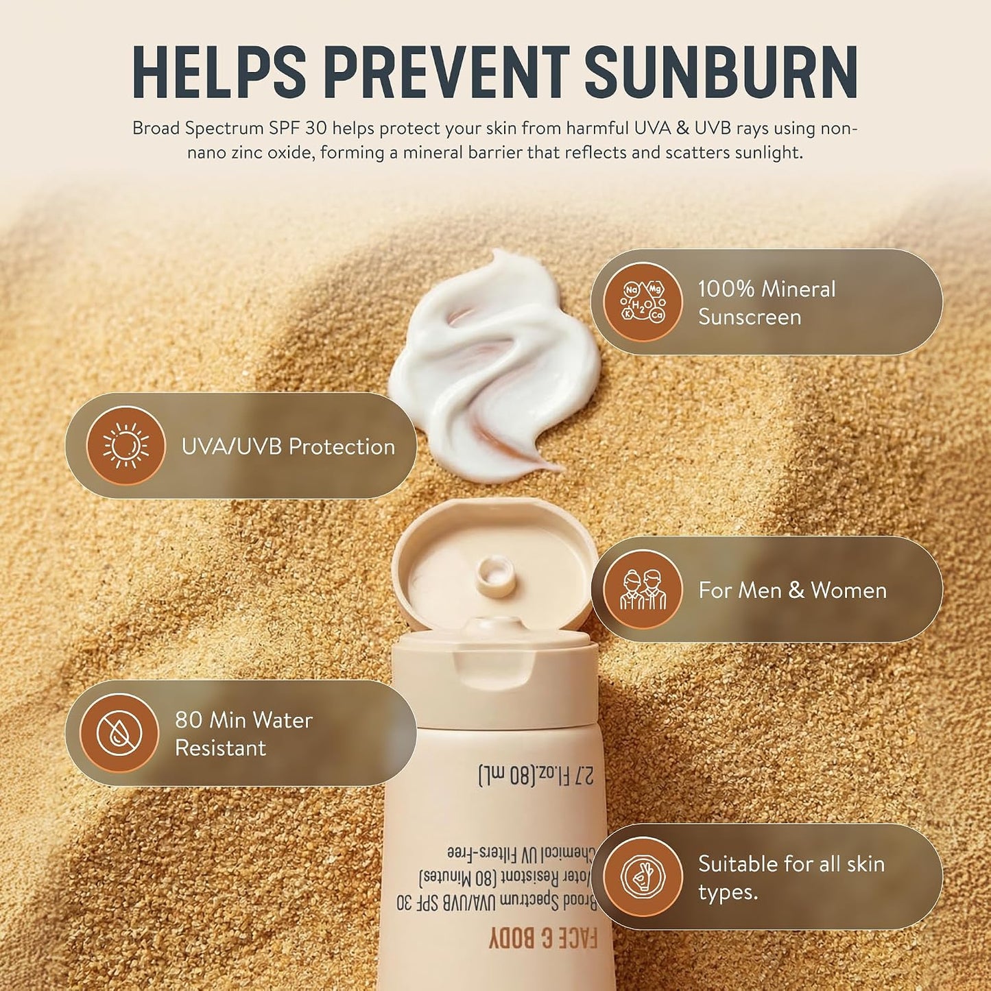 Forge Skin Mineral Sunscreen SPF 30, Non-Nano Zinc, Tallow-Based, 2.7 oz | Broad spectrum SPF 30, non-nano zinc oxide, grass-fed tallow base, no white cast, water resistant 80 min, oxybenzone-free