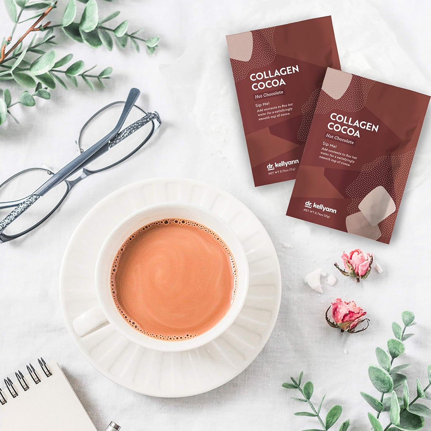 Dr. Kellyann Keto Cocoa Hot Chocolate Packets (7 Servings) – Grass-Fed Collagen & Coconut Milk, Sugar-Free, Keto-Friendly, 1 Pack