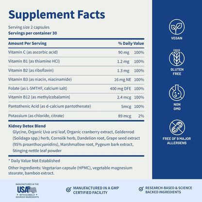 Snap Supplements Kidney Health Support Supplement for Women & Men, 60 Count | Organic Cranberry Extract, Grape Seed Extract, Urinary Tract Support, Non-GMO Vegan Formula