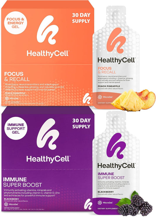 Healthycell Focus & Recall Brain + Immune Super Boost Bundle | Focus & Recall Brain Supplement + Immune Super Boost - Supports memory, concentration, immunity & overall wellness