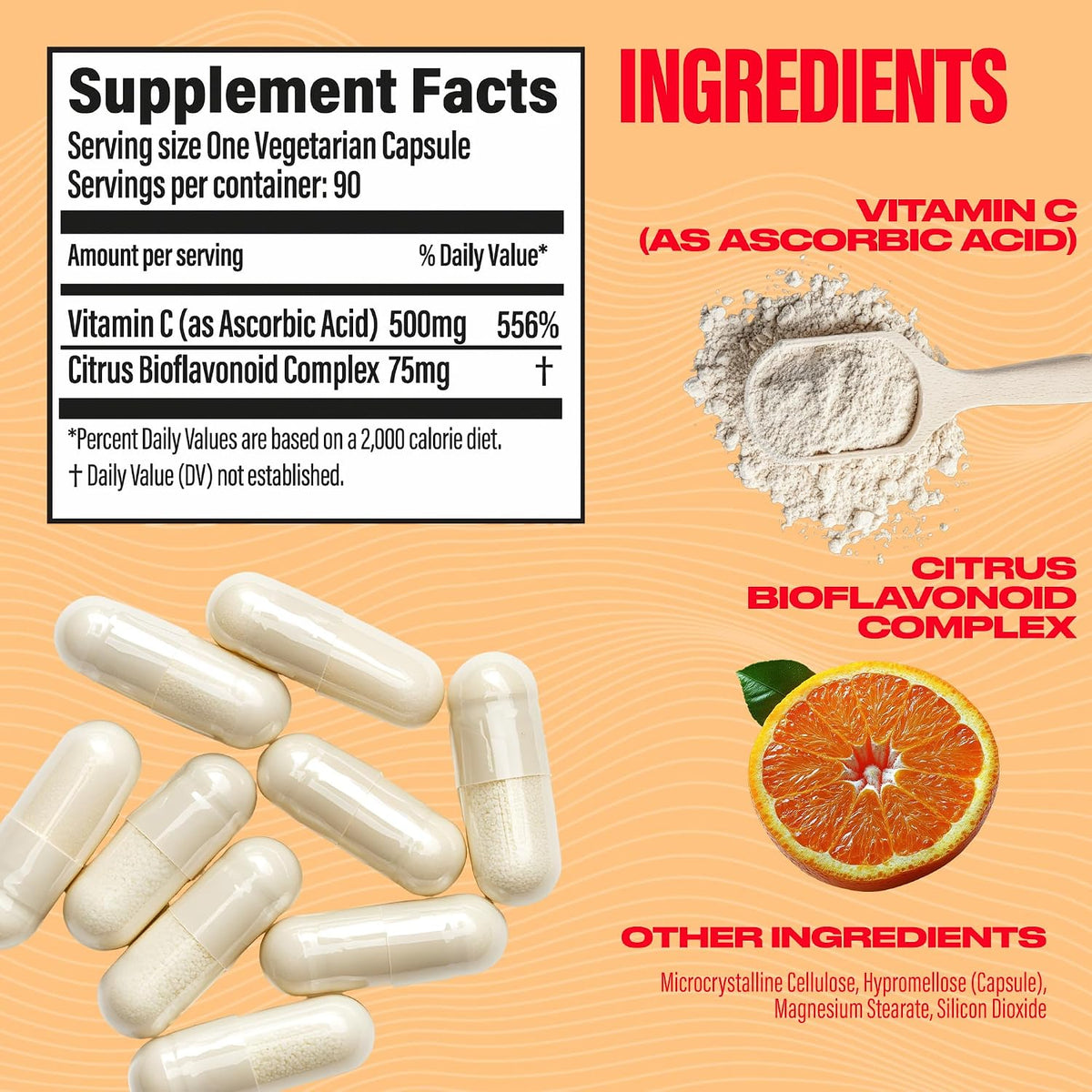 BUBS Naturals - BUBS Boost Vitamin C with Bioflavonoids: Antioxidant & Immune Support | Vitamin for Active Lifestyles & Collagen Production (90 Count)