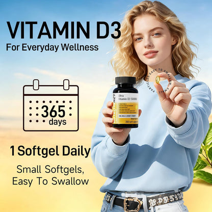 Vitamin D3 5000 IU (125 mcg),360 Day Supply Vitamin D Softgels | USP-Grade Provitas® Softgels with MCT & Olive Oil,High Potency Immune & Bone,Muscle Health Support Supplement,Non-GMO