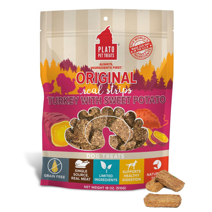 Plato Real Strips Salmon Recipe Dog Treats, Air-Dried High-Protein Soft Strips, Omega-Rich Skin & Coat Support, 18 oz