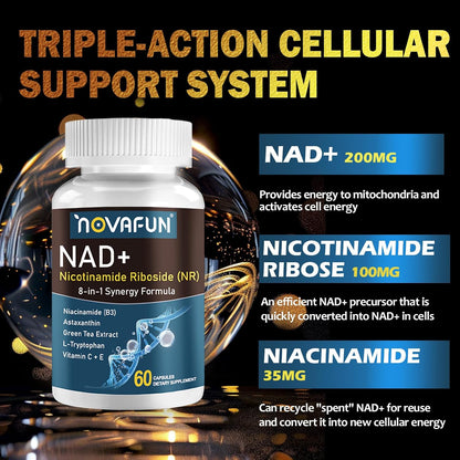 NAD+ Supplements 746mg, 8-in-1 NAD Plus Supplement for Women & Men, with Nicotinamide Riboside, Niacinamide & Astaxanthin, Supports Cellular Energy & Healthy Aging, 60 Capsules