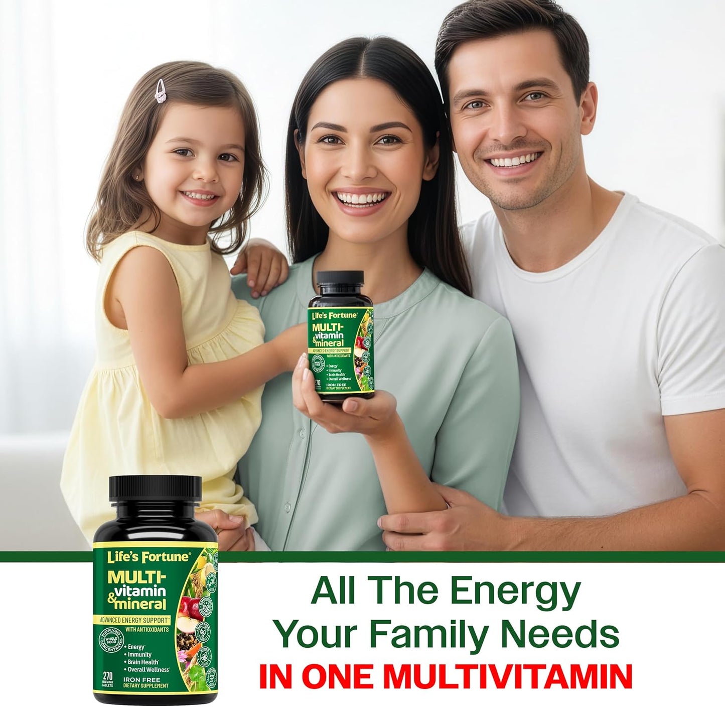 Life's Fortune Whole Food Multivitamin & Mineral Supplement for Men & Women – Energy Support Vitamins for Immune, Brain & Metabolism Support – Iron Free, 270 Vegetarian Tablets