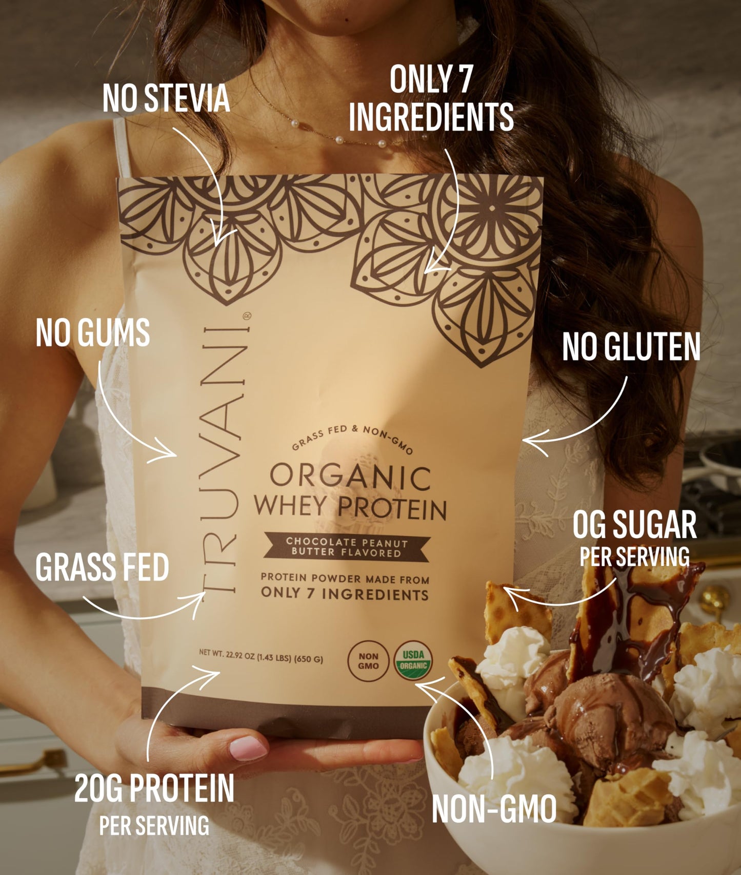 Truvani Organic Whey Protein Powder | Vanilla | 1 Serving | 20g Grass Fed Whey Protein | USDA Organic & Non-GMO | Gluten Free | No Gums, No Soy, No Stevia, No Added Sugars