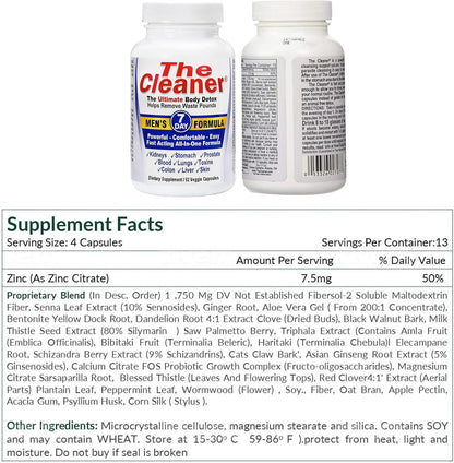 Century Systems The Cleaner Detox, Powerful 7-Day Complete Internal Cleansing Formula for Men, Support Digestive Health, 52 Vegetarian Capsules